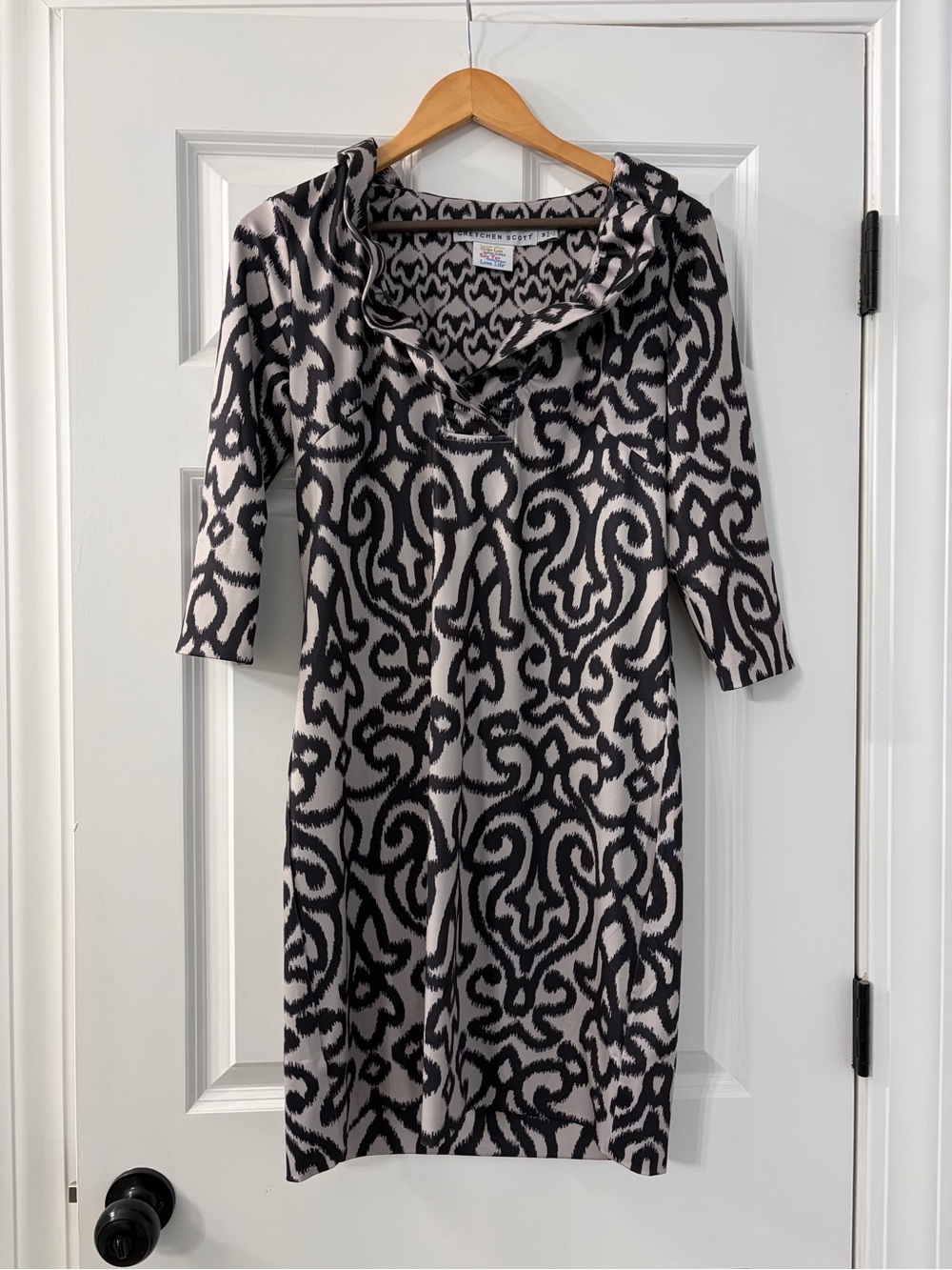 Gretchen Scott Designs Black and White Patterned Midi Dress